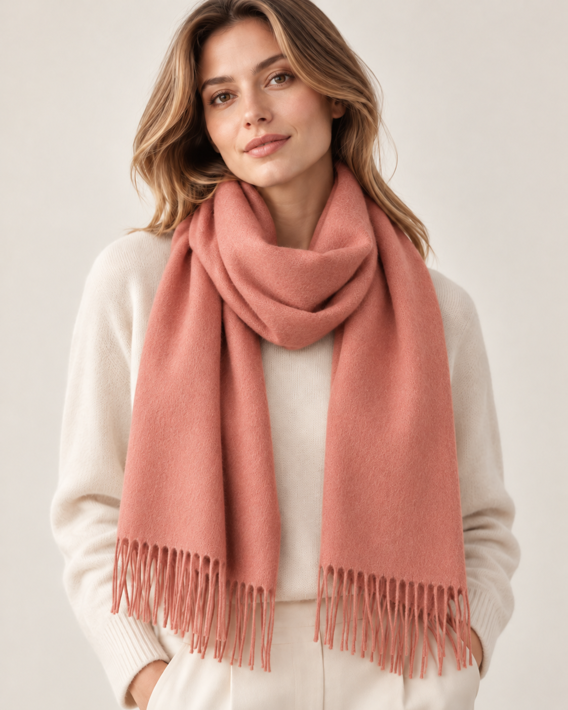 Powder pink plain cashmere scarf for women Paris (5)