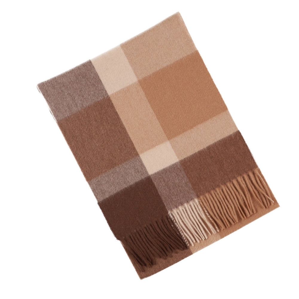 Brown and beige large check scarf in 100% wool – York (6)