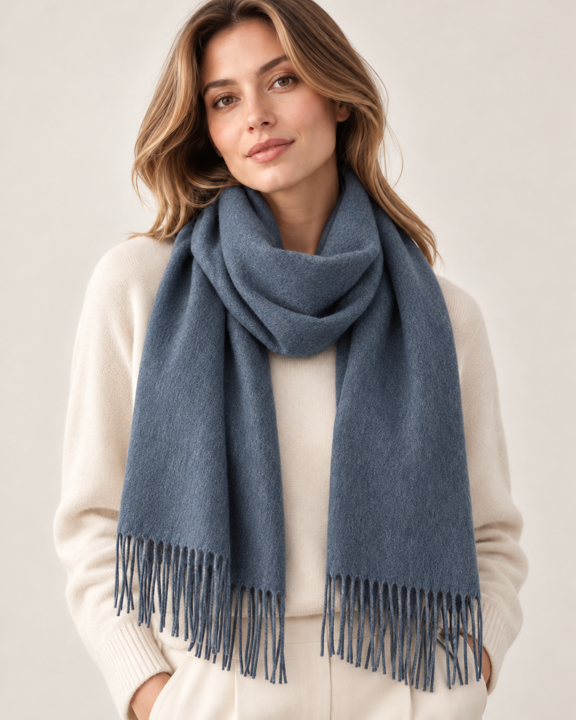 Blue 100% cashmere scarf for women Paris (5)