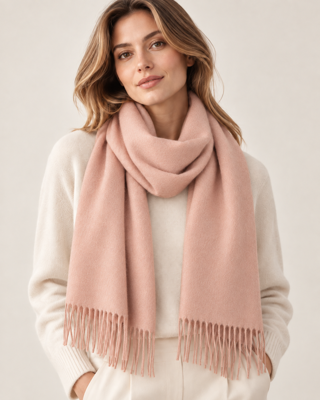 Light pink plain cashmere scarf for women Paris (5)
