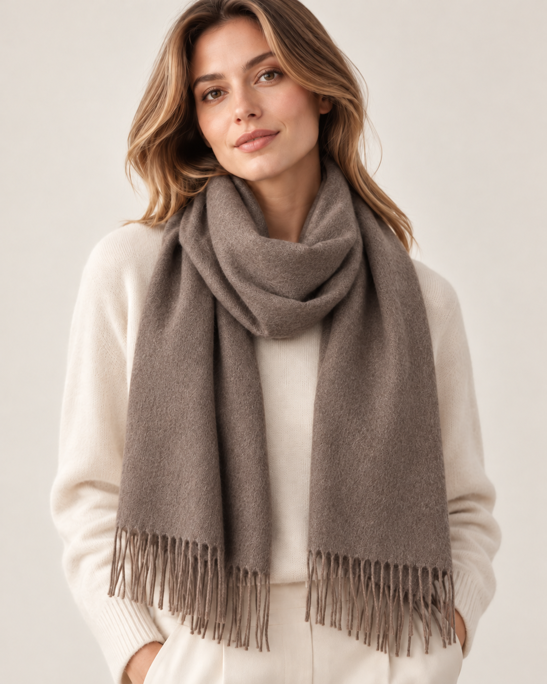 Greige 100% cashmere scarf for women Paris (5)