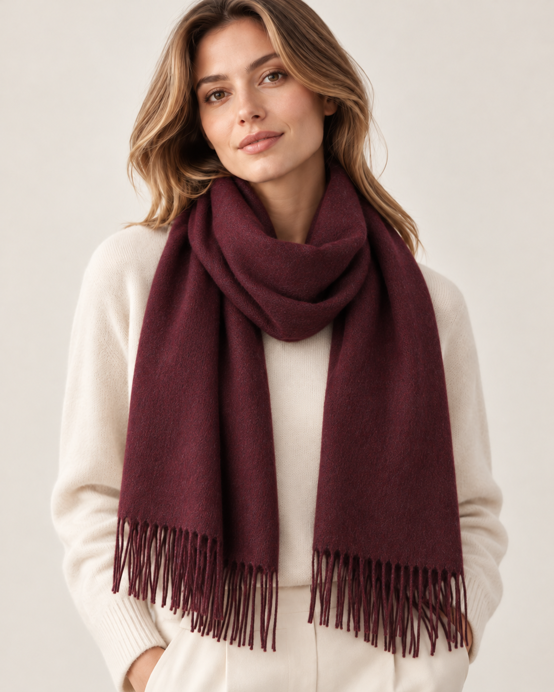 Burgundy cashmere winter scarf for women Paris (5)